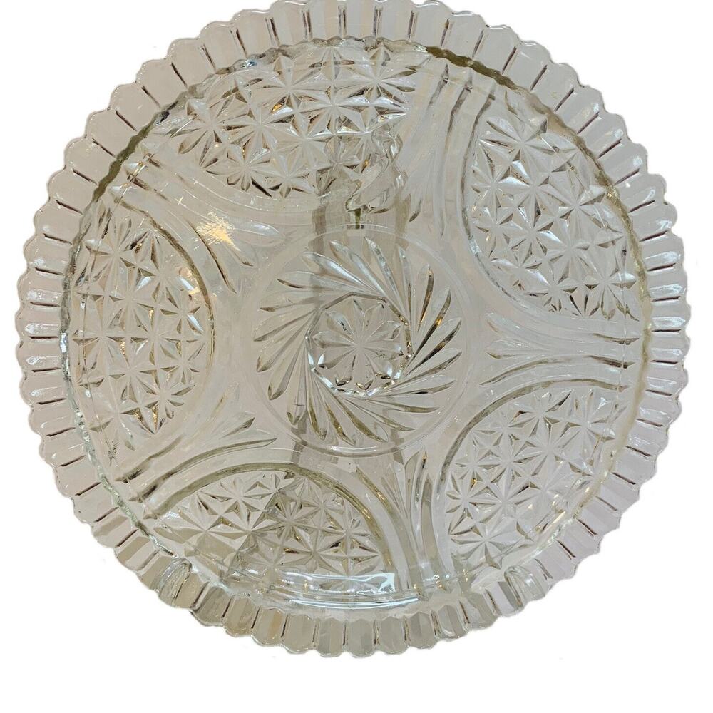 Anchor Hocking Cake Plate 1960's Glass Stars & Bars MCM Missing Cover Clear Tray